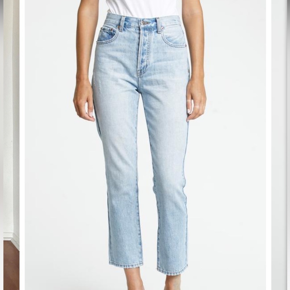 Pistola Keaton High Rise Slim Straight Button Fly Light Wash Jeans Women’s Sz 24